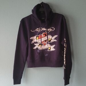 Ed Hardy NWT croped pull over navy  hoodie